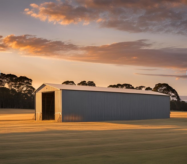 Custom Made Hay shed at dusk.