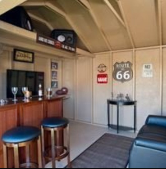 A shed can be a backyard retreat showing a man cave interior