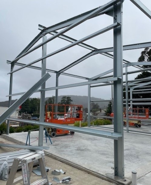 Steel, a Future-Forward Approach to Shed and Commercial Construction, steel shed, Frame and Bracing on shed being installed