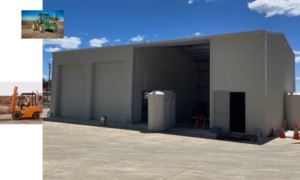 Professional Choice Sheds showing large shed with two roller doors and open front.