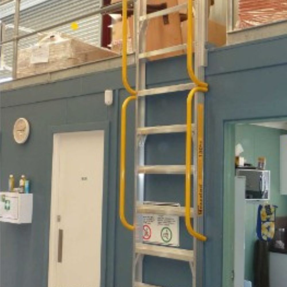 StockMaster Mezzalad Ladder: A Practical, Space-Saving Mezzanine Access Solution showing folded mezzalad